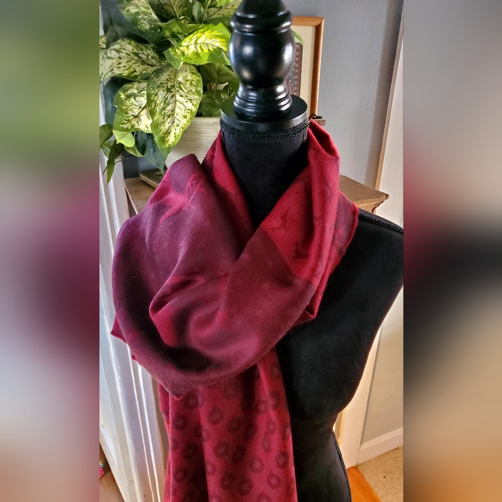 Talbots Deep Red Patterned Scarf - image 3